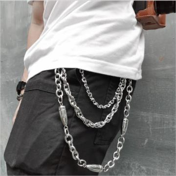 3 layers Punk Long Metal Wallet Belt Chain Trousers Hipster Pant Jean Keychain Silver color Ring Clip Keyring HipHop Jewelry
