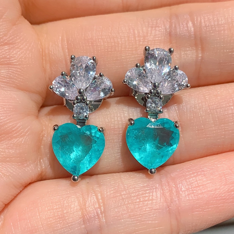 Wong Rain 100% 925 Sterling Silver Heart Paraiba Tourmaline Gemstone Earrings/Pendant/Necklace Wedding Jewelry Sets Wholesale