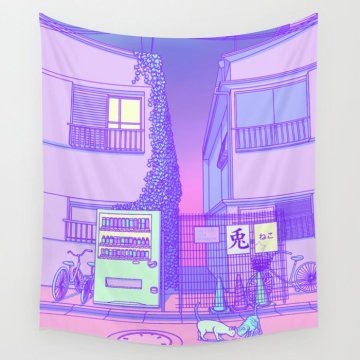 Pastel Tokyo Cats Tapestry Wall Hanging Room Carpet Dorm Psychedelic Tapestries Art Home Decoration Accessories