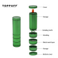 TOPPUFF Multifunctional Aluminum Tobacco Herb Grinder + Storage Container + One Hitter Ceramic Dugout Pipe Smoking Accessories