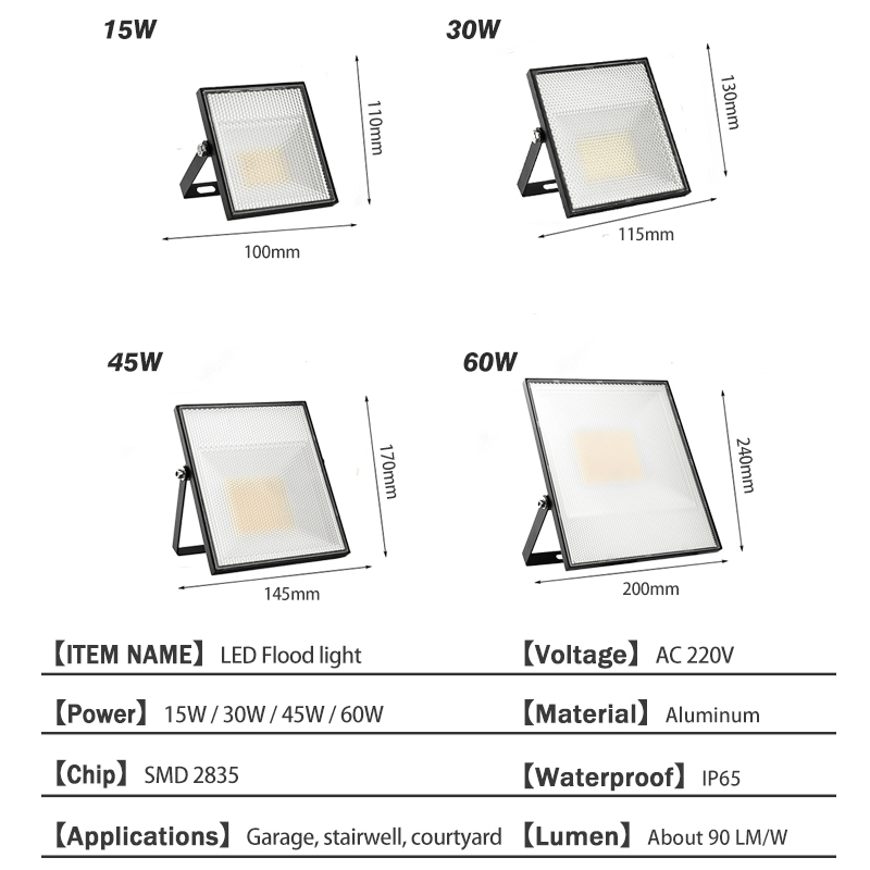 LED Flood Light15W 30W 45W 60W waterproof IP65 Floodlight street Lamp 220V 240V Landscape Lighting Reflector led cast spotlight