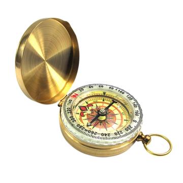Outdoor Camping Hiking Pocket Brass Gold Plated Copper Compass Navigation with Noctilucence Display for Hiking Outdoor Activitie