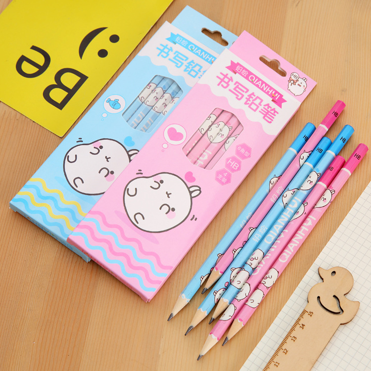 4 pcs/box Cartoon Molang Rabbit Wooden Pencil Standard Pencils Writing Drawing Tool School Office Supply Student Stationery