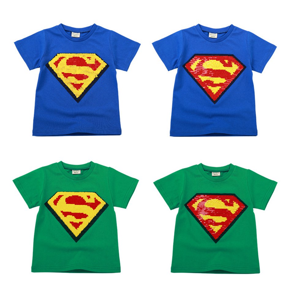 Children Girl Boy T-Shirts Kids Magic Sequins Reversible Baby T Shirt Girls Unicorn Boys Superhero Tops Iron Spider Man Tshirt