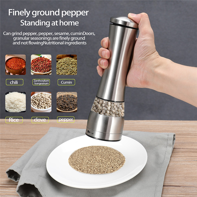1/2Pc Electric Automatic Mill Pepper and Salt Grinder LED Light Peper Spice Grain Mills Porcelain Grinding Core Mill for Kitchen