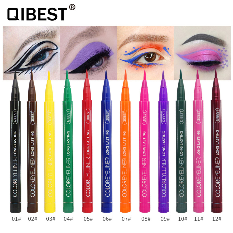 QIBEST 12 Colors Eyeliner waterproof not blooming Long-lasting Liquid eyeliner pen Easy To Wear Matte Eye Liner Comestics TSLM1