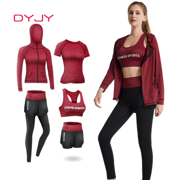 DYJY 5 Pieces Women Jogging Sets Sports Suit Yoga Wear Gym Fitness Clothing for Girls Outdoor Running Training Workout Quick Dry