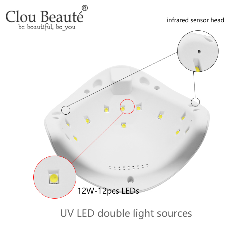 Clou Beaute 12W Nail Lamp UV LED Lamp Manicure Dryer Gel Nail Polish Curing Auto Sensor Apparatus Tools 30/60/99s Drying Lamp