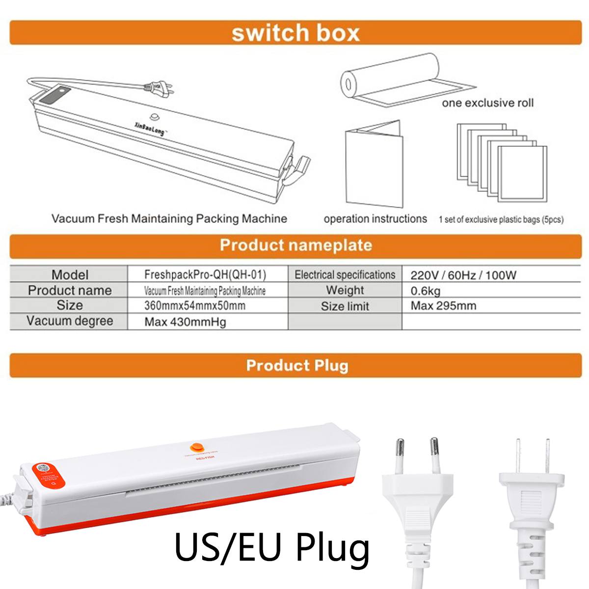 Green 200V Household Food Vacuum Sealer Packaging Auto Machine Film Sealer Vacuum Packer Including with 10Pcs Bags EU/US Plugs