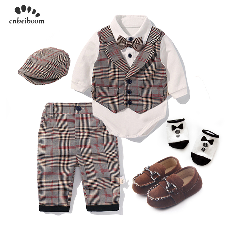 Toddler Boys Clothing Set 2021 Spring Baby cotton plaid Children Kid Clothes Suits 5pcs birthday Party Costume 1 2 3 Year Gift