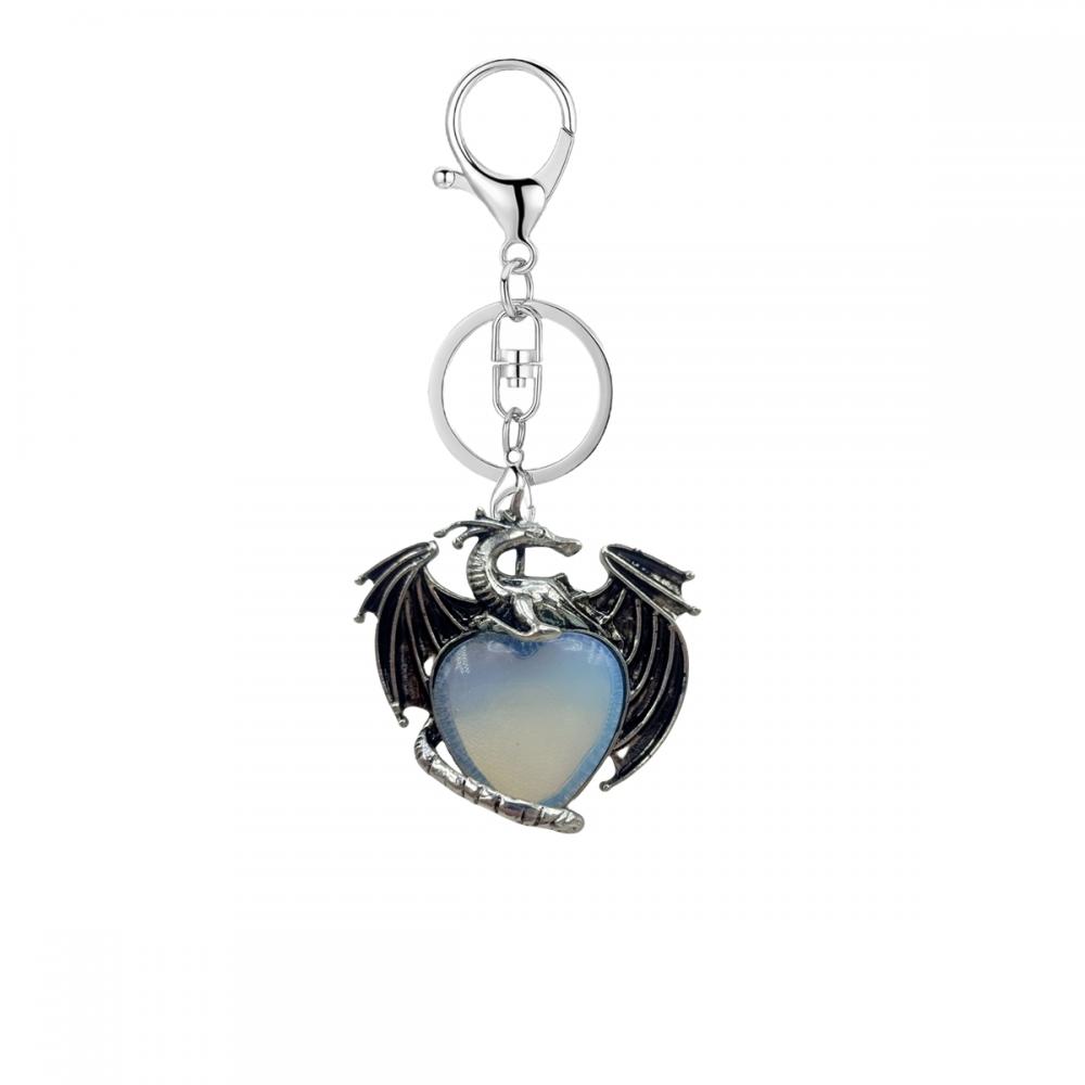 Gemstone Crystal Heart Alloy Wings Dragon & Pterosaur Stone Key Chains Natural Quartz Dragon Charm Key Ring Anniversary Gift