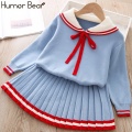 Humor Bear Girls Clothes Suit Autumn Winter New College Style Girls Sweater + Skirt Sets For 2-6T Children Clothes For Girl