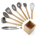 9PCS Silicone Bamboo Handle Utensils Set With Holder