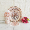 8pcs/lot Flower Rose Gold Paper Plates Birthday Party Dishes Pastel Plate with Gold Foil Baby Shower Wedding Decor Tableware