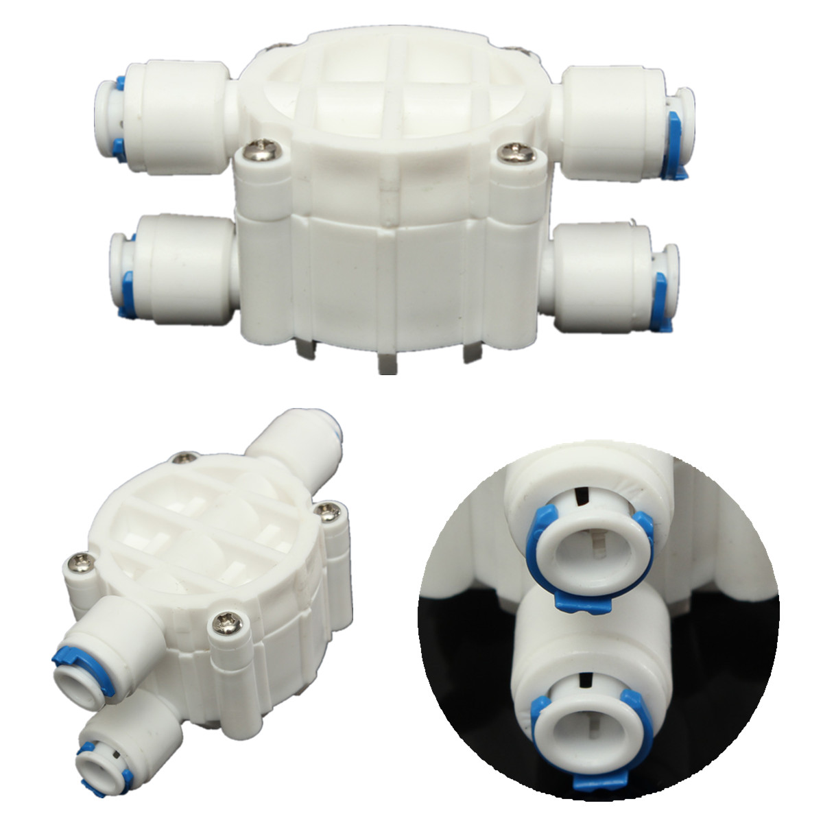 1/4" Port 4 Way Auto Shut Off Valve For RO Reverse Osmosis Water Filter System 7.5x4.1x3.7cm Automatically Shuts Off/Open