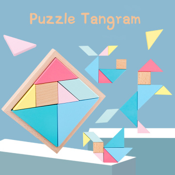 Colorful Wooden Tangram Jigsaw Puzzle Learning Intellectual Educational Toy Geometric Shape IQ Game Toy Gifts For Kids Dropship