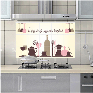 Kitchen Decoration Sticker PVC Self Adhesive Waterproof Oil Proof Wall Stickers Red Wine Glass Pattern Cabinet Stove Tile Decor