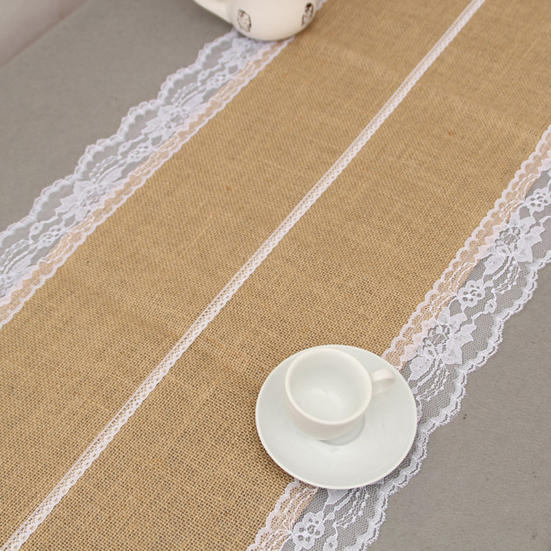 Natural Burlap Table Runner For Wedding Christmas 275cmx30cm Luxury Lace New Year Crochet Jute Linen Table Runners Dining Room