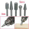 5pcs Set Rotary Rasp File 6mm Shank Burr File Rasp Woodworking Drill Bits Rotary File Wood Drilling DIY Tool Accessories