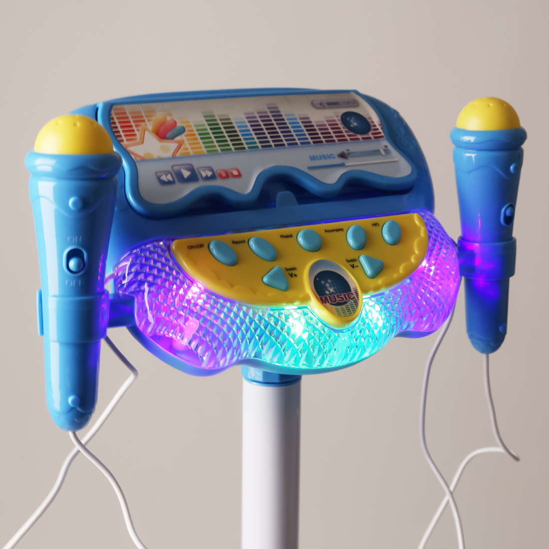 iTECHOR Children Karaoke Song Machine Microphone Stand & Lights Toy Karaoke Players Home Audio & Video- Blue