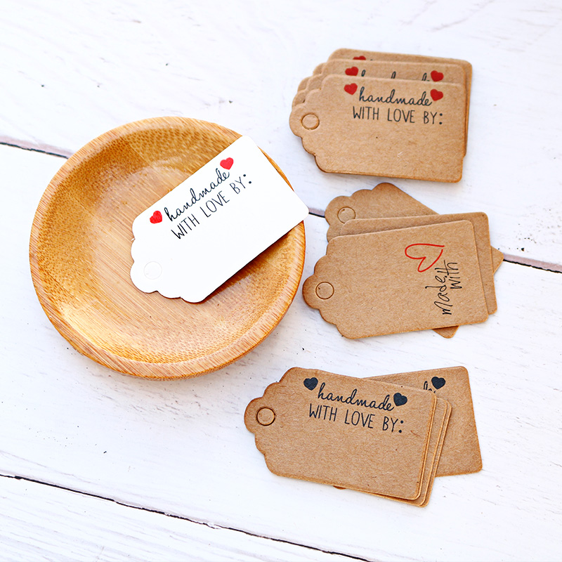 100pcs Hand Made With Love Gift Tag Thank You Kraft Paper Tags Wedding Decoration Hang Tags Paper Cards DIY Label Garment Tags