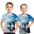 nd fashion jeans ripped colour animal cat kids t shirt summer 3D printed cute cat boy girl round-collar 4t-14t kids Tshirt