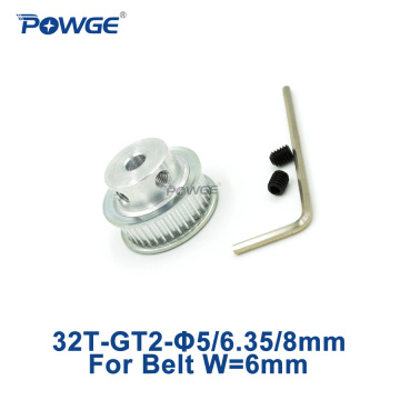 POWGE 1pcs 32 teeth 2M 2GT Timing Pulley Bore 5/6.35/8mm for width 6mm 2MGT GT2 Timing belt Small backlash Pulley 32Teeth 32T
