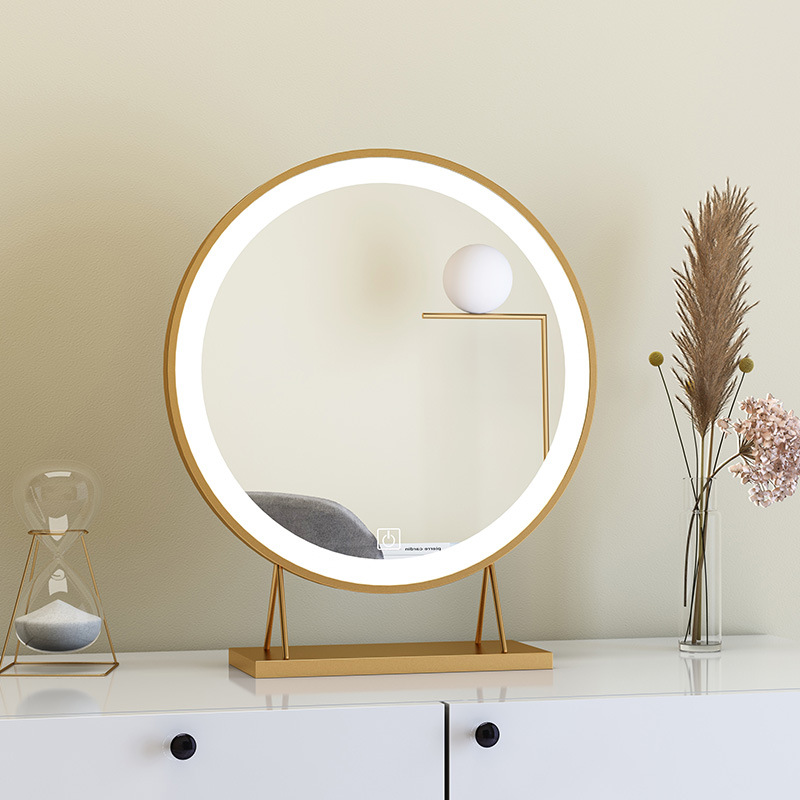Nordic Smart Makeup Mirror Desktop LED Metal Frame Paint Modern Simple Desktop Dresser Round Wall Mount Stable And Durable