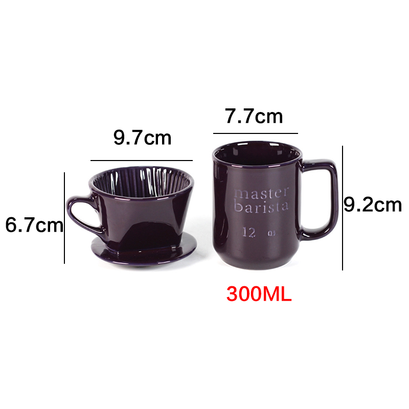 1-2 Cups Ceramic Coffee Dripper Filters Set Coffee Drip Filter 300ml Cup Permanent Pour Over Coffee Maker with Coffee Tools