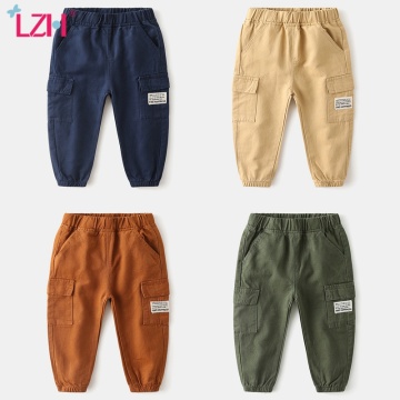 LZH Childrens Clothing Boys Trousers 2020 Autumn New Kids overalls Boys Loose Solid Color Trousers Pocket Sitching Sports Pants