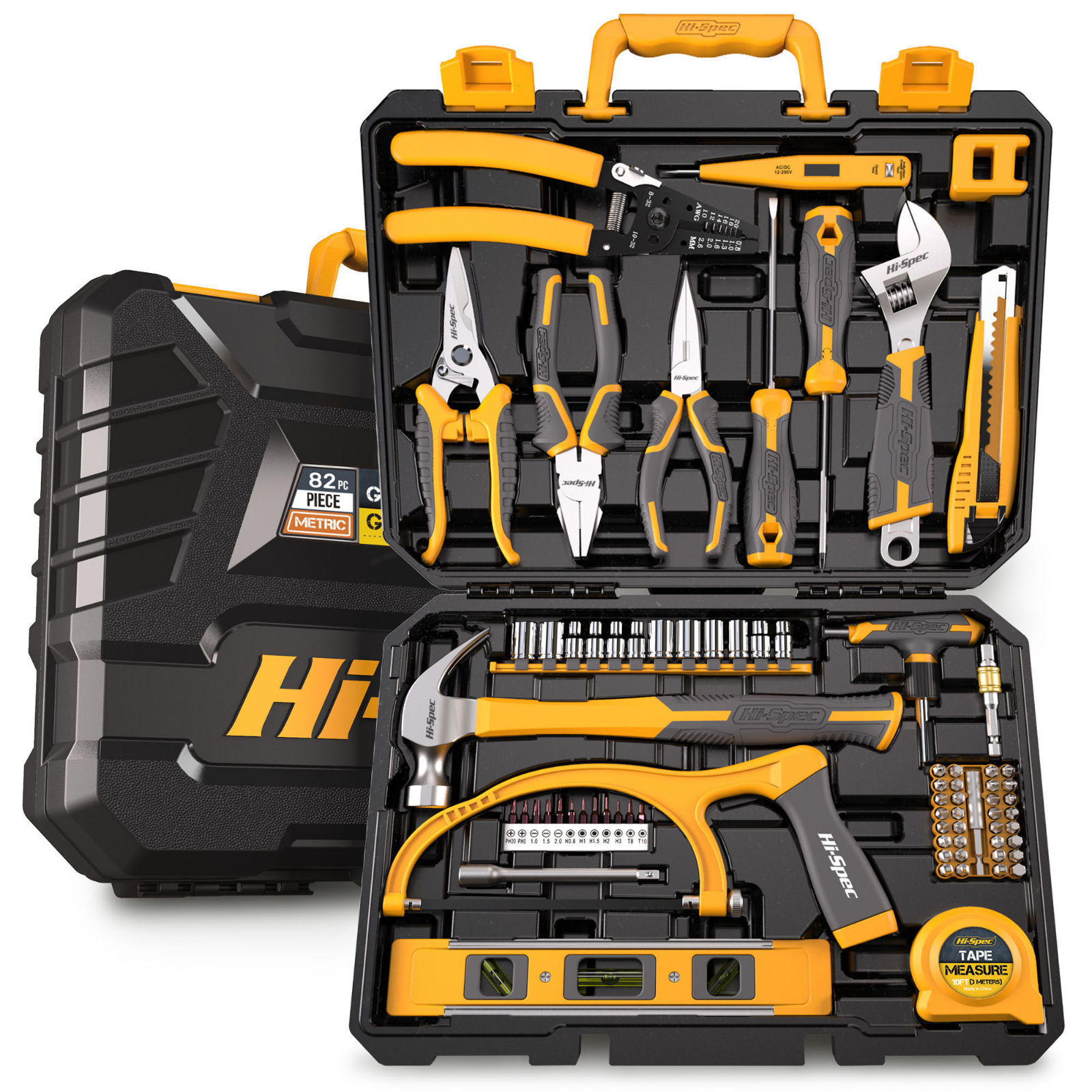 Hi-Spec 82 Pieces Household Tool Kit Workshop Hardware Daily Hand Tool Sets for Home Repair in Plastic Tool Box Storage Case