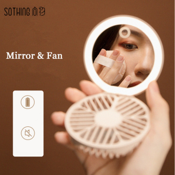 Sothing LED Makeup Mirror with Fan Handheld Fold Portable Makeup Tool Mini Mute Cooler Fan make up light mirrors lighted
