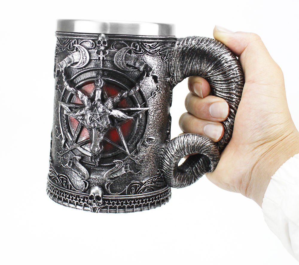 Baphomet Pentagram Horn Goblet Wine Glass Gothic Wicca Pagan Mystical Tankard Coffee Beer Mugs 600ml 200ml Mystic Wicca Fan Gift