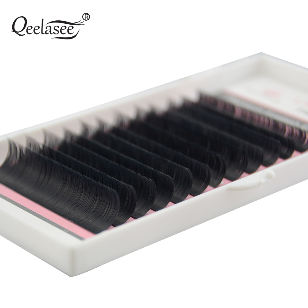 Qeelasee matte flat lashes split tips individual mink ellipse shaped natural light soft false ellipse eyelashes