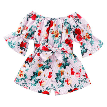 Newborn Baby Girl Jumpsuit Flare Sleeve Romper Summer Woven Casual Floral Striped Clothes