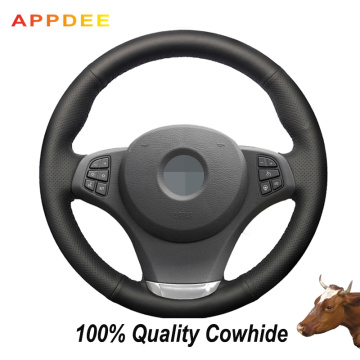 APPDEE Black Genuine Leather Car Steering Wheel Cover for BMW E83 X3 2003-2010 E53 X5 2004-2006