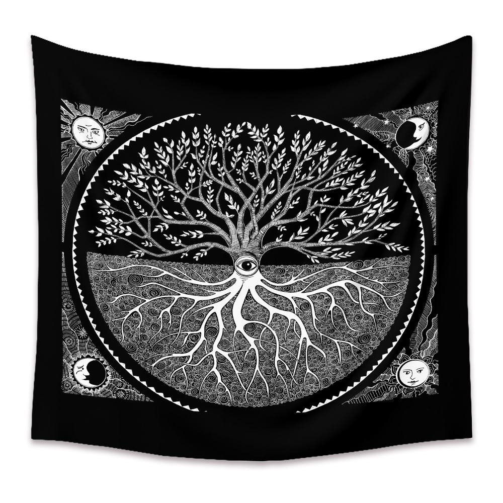 Witchcraft Tapestry Wall Hanging Psychedelic Tree Mandala Sun Moon Hand butterfly Wall Carpet Ceiling Wall Dorm Home decor