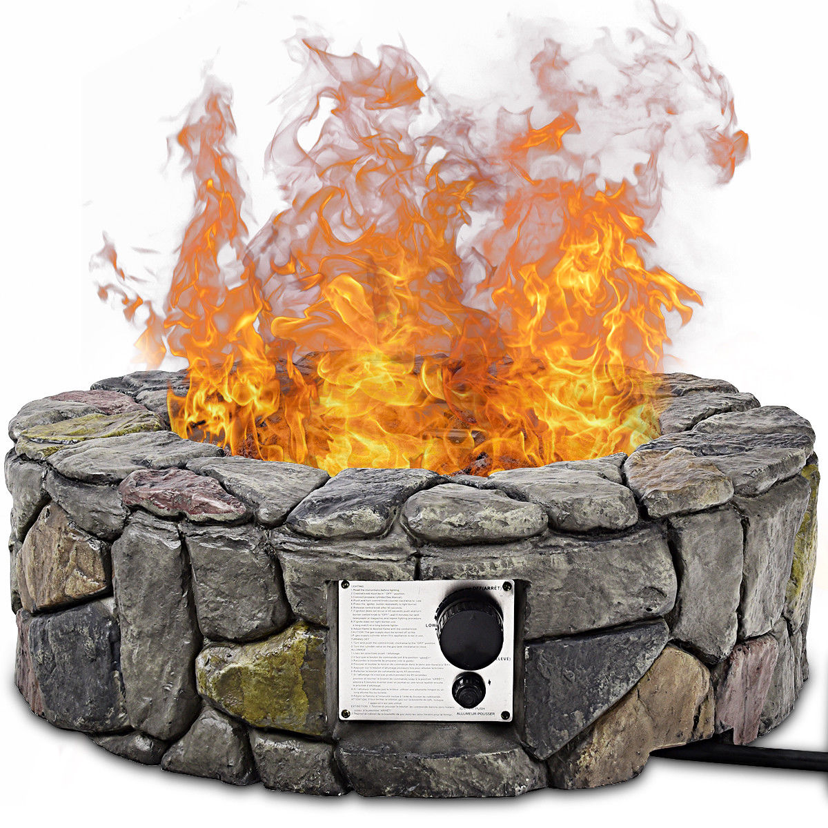 Costway 28'' Propane Gas Fire Pit Outdoor 40,000 BTUs Stone Finish Lava Rocks Cover