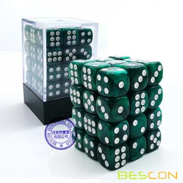 Bescon 12mm 6 Sided Dice 36 in Brick Box, 12mm Six Sided Die (36) Block of Dice, Marble Green