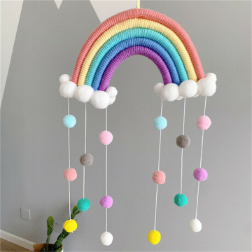 1PC Handmade Woven Felt Ball Rainbow Tapestry PomPom Macrame Clouds Crafts Photo Prop Room Wall Hanging Decor