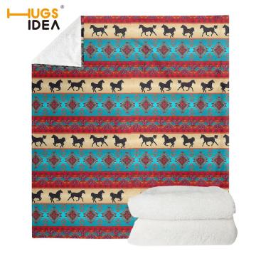 HUGSIDEA Colorful Southwest Native American Horse Print Throw Blanket for Sofa Chair Couch Soft Warm and Cozy Travel Blankets