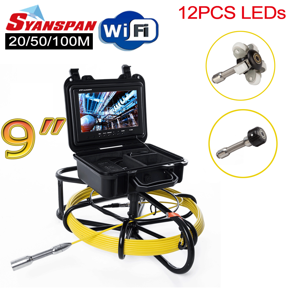 40M Cable with Meter Counter SYANSPAN 9" Wireless Wi-Fi Pipe Inspection Video Camera,Drain Sewer Pipeline Industrial Endoscope