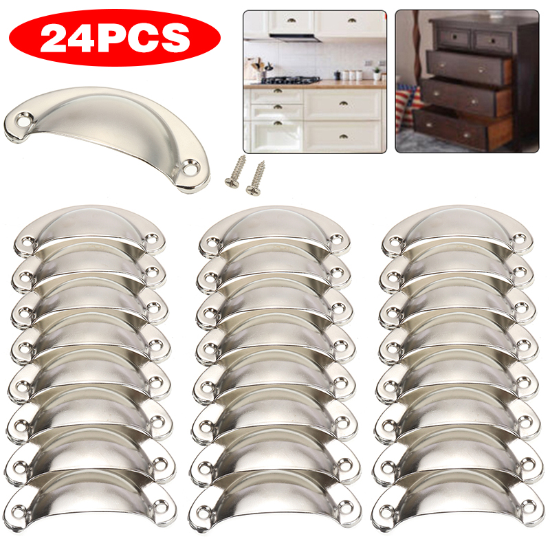 24pcs Handle Knobs Hardware Cupboard Shell Cup Pull Handle for Kitchen Drawer Cabinet Door Furniture