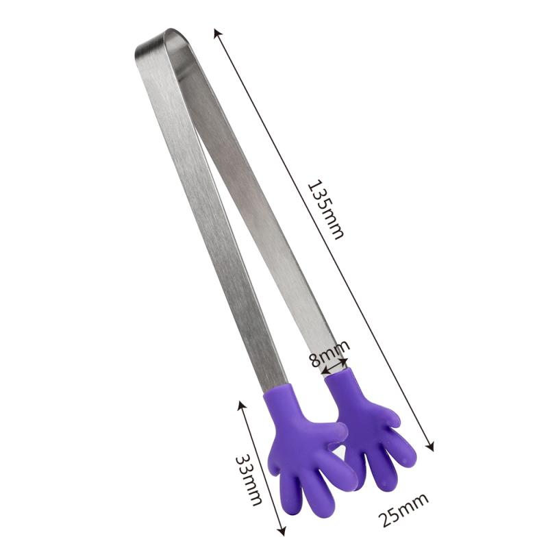 HOOMIN Salad Serving BBQ Tongs Stainless Steel Handle Utensil Creative Hand Shape Kitchen Cooking Tools Mini Silicone Food Clip