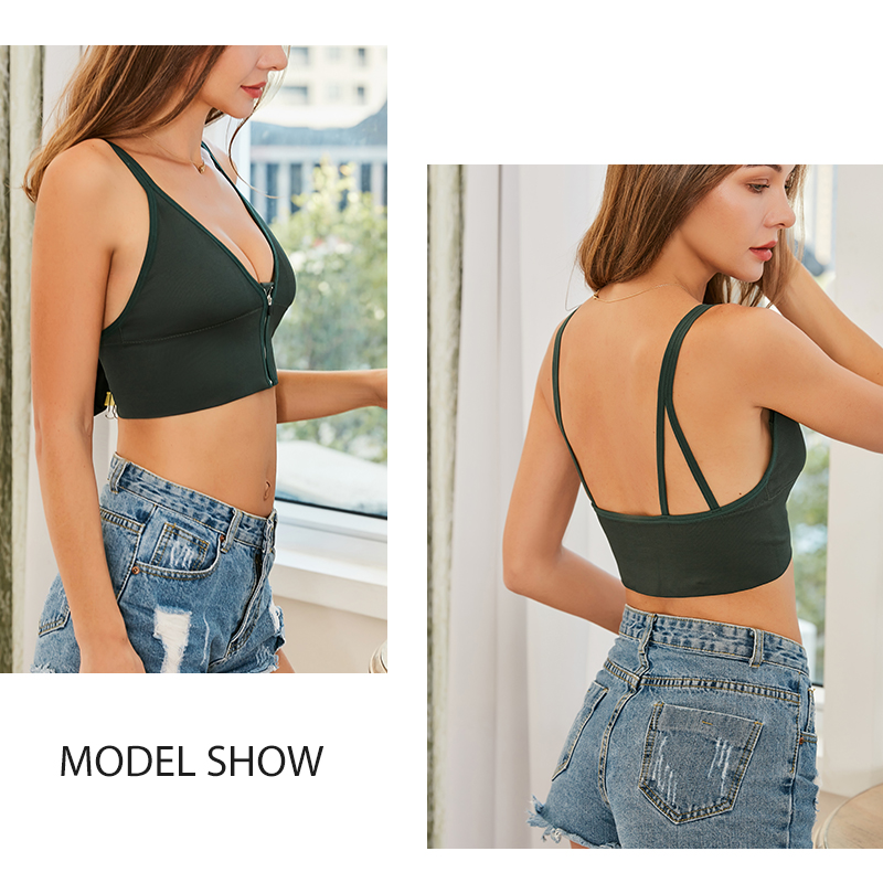 Women Sexy V-Neck Crop Top Female Camisole Backless Zipper Woman Tank Tops Sleeveless Clubwear Short Tops Camis Ladies Girls Hot