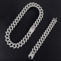 Hip Hop 1kit 20MM Gold Heavy Full Iced Out Paved Rhinestones Prong Cuban Chain CZ Bling Choker Necklaces For Men Jewelry