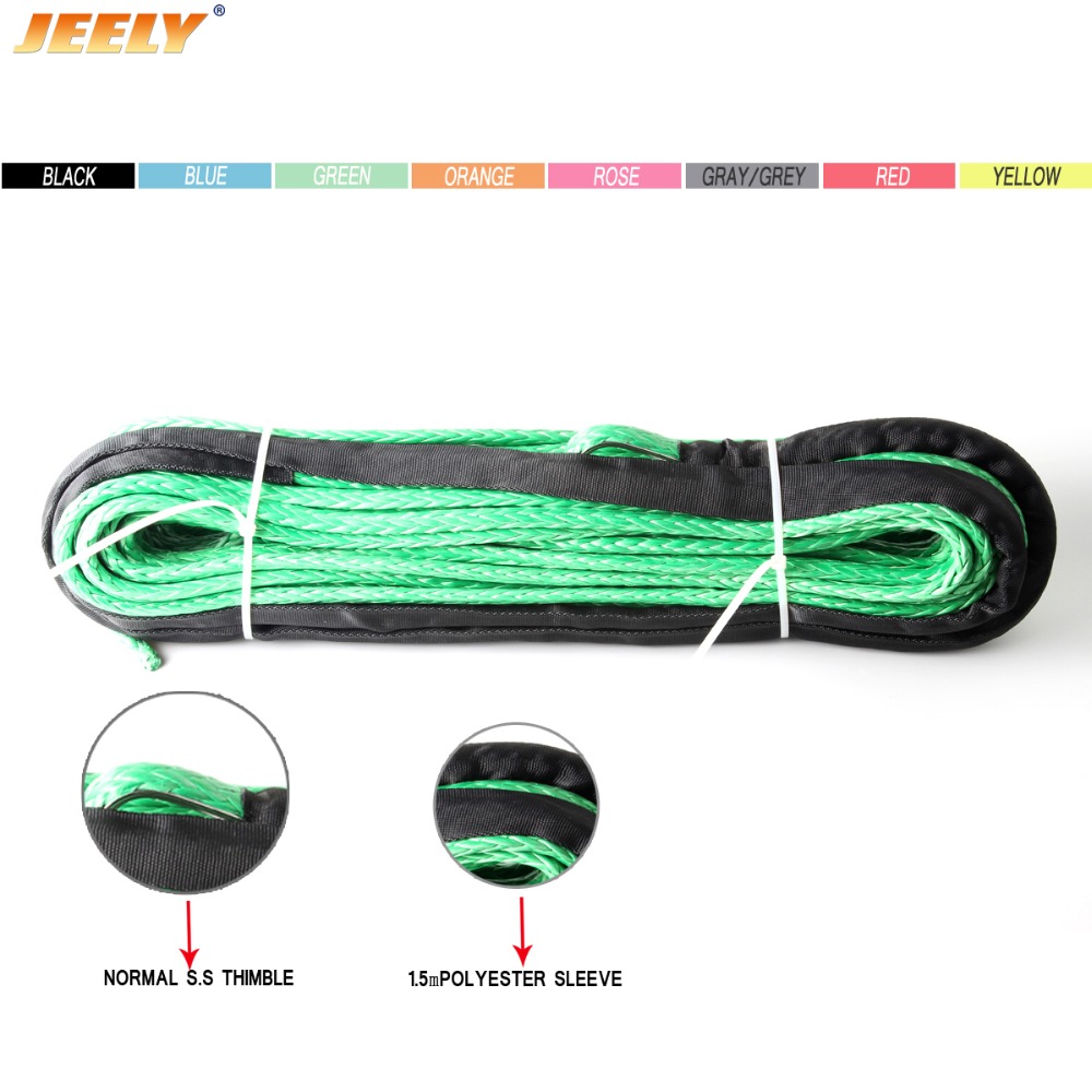 JEELY 9MM*12m/15m 12-strand Braid UHMWPE Synthetic Towing Winch Rope with Thimble