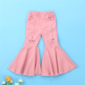 2020 Autumn Fashion Toddler Baby Girls Jeans Pants 2-7Y Solid Hole Long Elastic High Waist Flare Pants 4 Colors