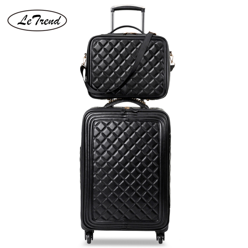 LeTrend Retro PU Leather Rolling Luggage Set Spinner High capacity Trolley High grade luxury Suitcase Wheels Cabin Travel Bag