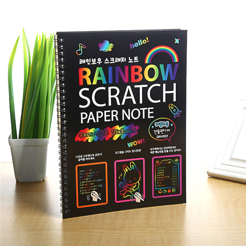 19*26cm Large Magic Color Rainbow Scratch Paper Note book Black DIY Drawing Toys Scraping Painting Kid Doodle